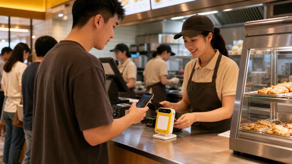 餐饮档口使用收钱音箱确认扫码收款