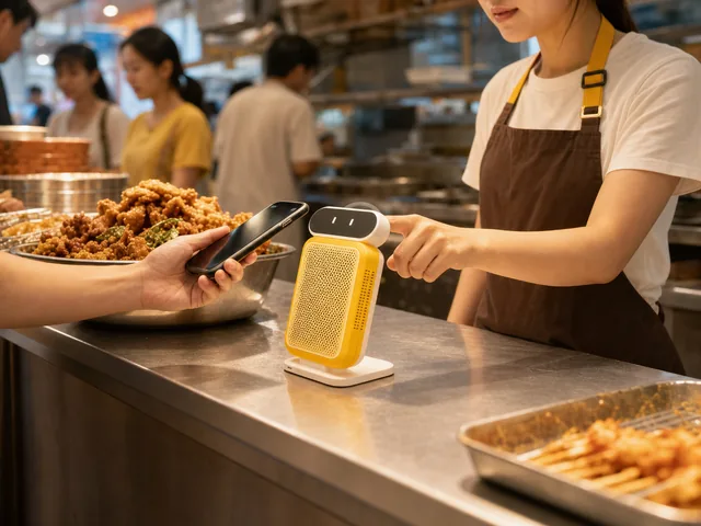 餐饮档口用收钱音箱确认付款金额